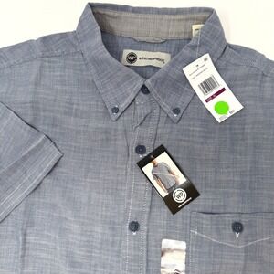 Weatherproof Men's Insignia Blue Chambray Short Sleeve Button Down Shirt XL NEW